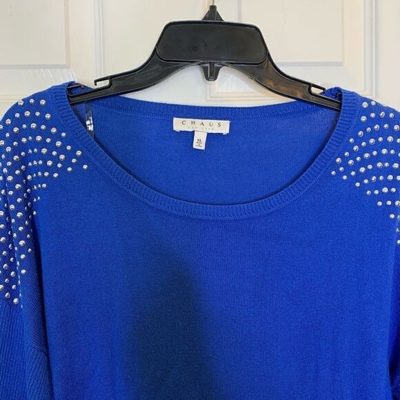 Chaus New York Blue Top Silver Shoulder Accents - Picture 5 of 10